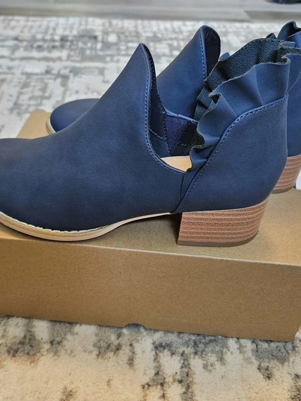 Navy Ruffle-Back Ankle Booties - Women